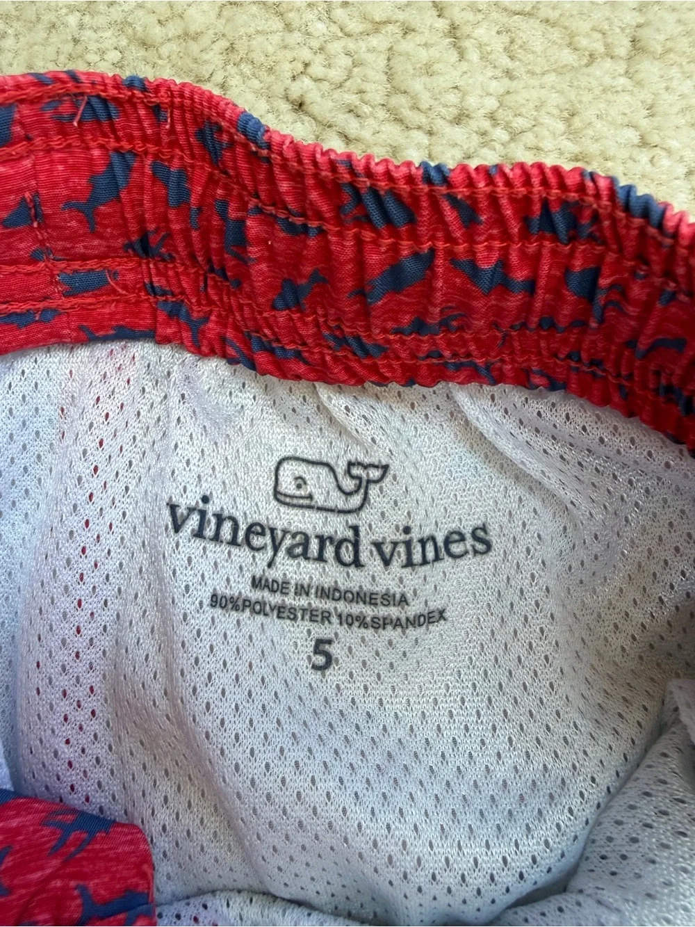 Vineyard Vines Size 5 Red Micro Fish Print Chappy Swim Trunks